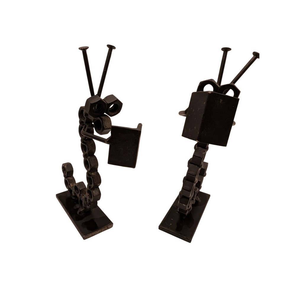 Book Worm Metal‎ Nuts & Nails 6x3 figures handmade black painted kitschy vintage